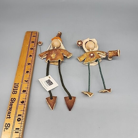 Orange Peel Shelf Sitters Ten Thousand Villages Set Of  2 Wizard And Gardener - Picture 5 of 5